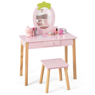 2-in-1 Children Vanity Table Stool Set with Mirror - Relaxacare