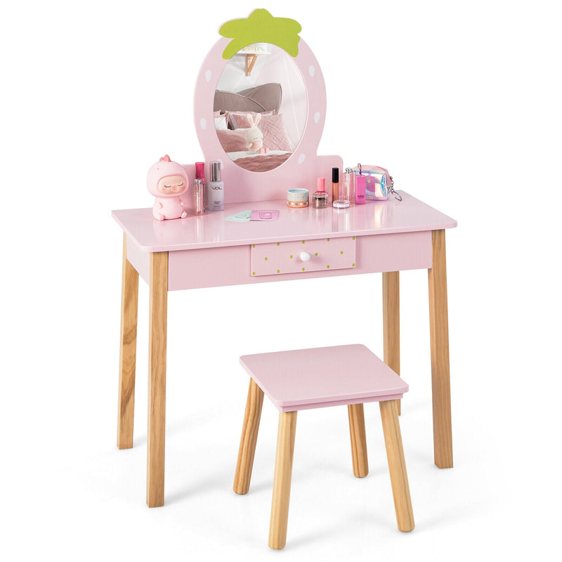 2-in-1 Children Vanity Table Stool Set with Mirror - Relaxacare