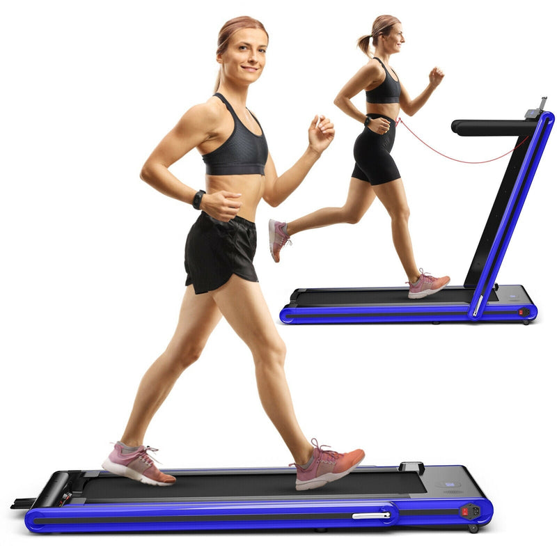 2-in-1 Folding Treadmill 2.25HP Jogging Machine with Dual LED Display-Navy - Relaxacare