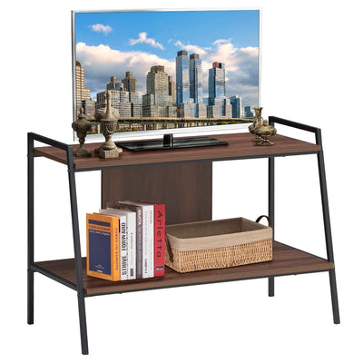 2 Tier Open Shelf Industrial Wood Metal Bookcase and TV Stands - Relaxacare