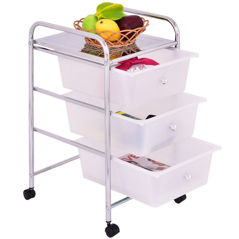 3 Drawers White Metal Rolling Storage Cart - Relaxacare