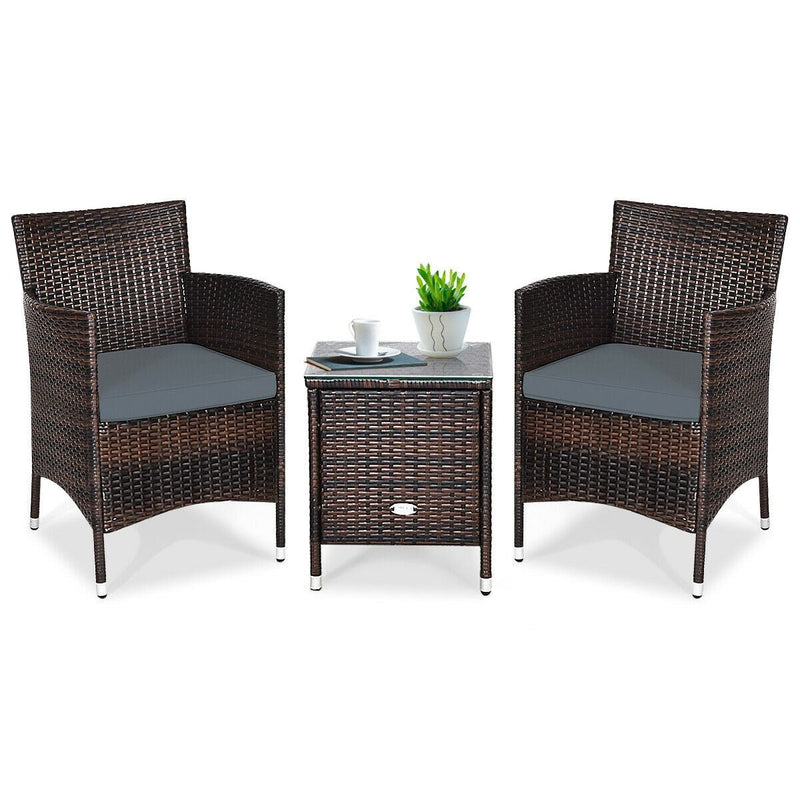 3 Pieces Ergonomic Wicker Patio Conversation Set - Relaxacare