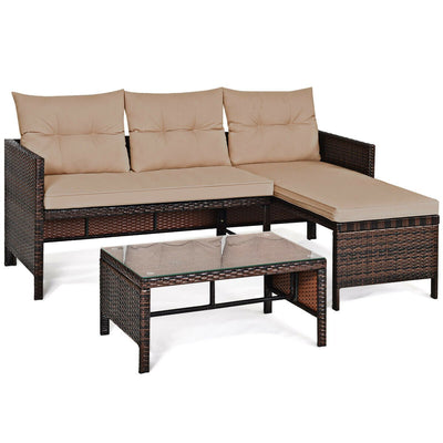 3 Pieces Patio Wicker Rattan Sofa Set-Beige - Relaxacare