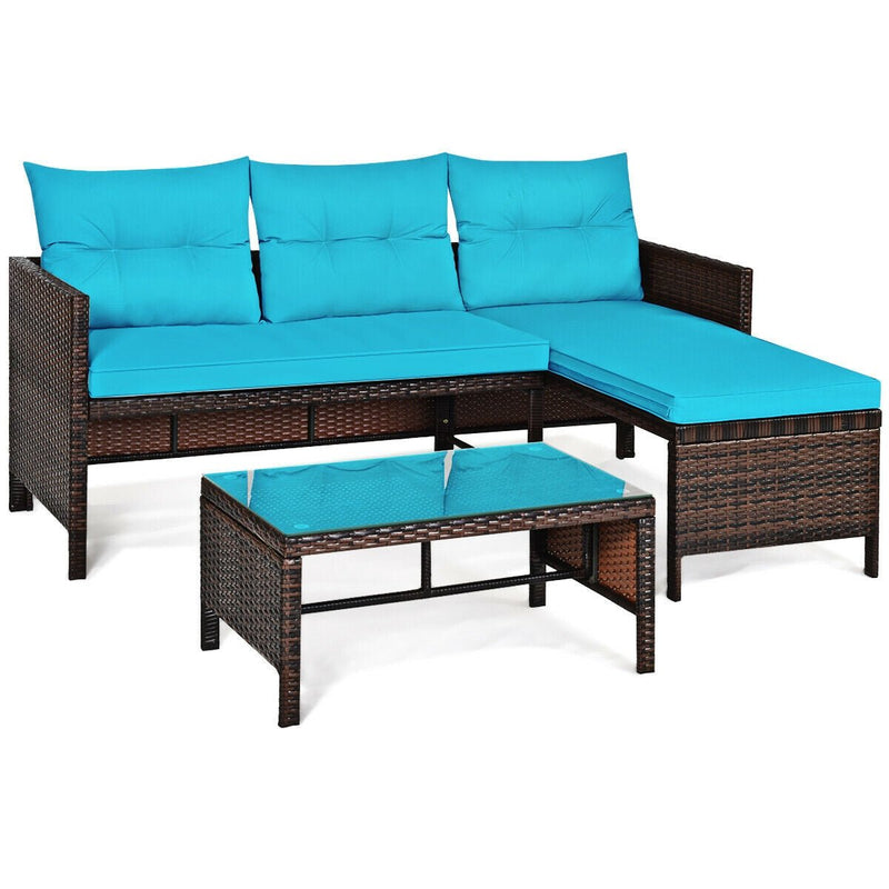 3 Pieces Patio Wicker Rattan Sofa Set-Turquoise - Relaxacare