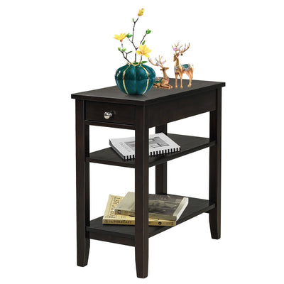 3-Tier Side End Table with Drawer Double Shelf-Brown - Relaxacare