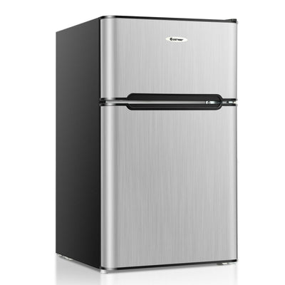 3.3 Cubic Feet Compact Refrigerator with Freezer 2 Reversible Door Mini Fridge-Silver - Relaxacare