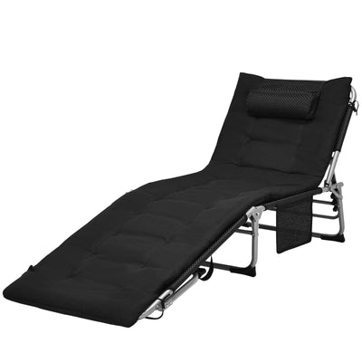 4-Fold Oversize Padded Folding Lounge Chair with Removable Soft Mattress-Black - Relaxacare