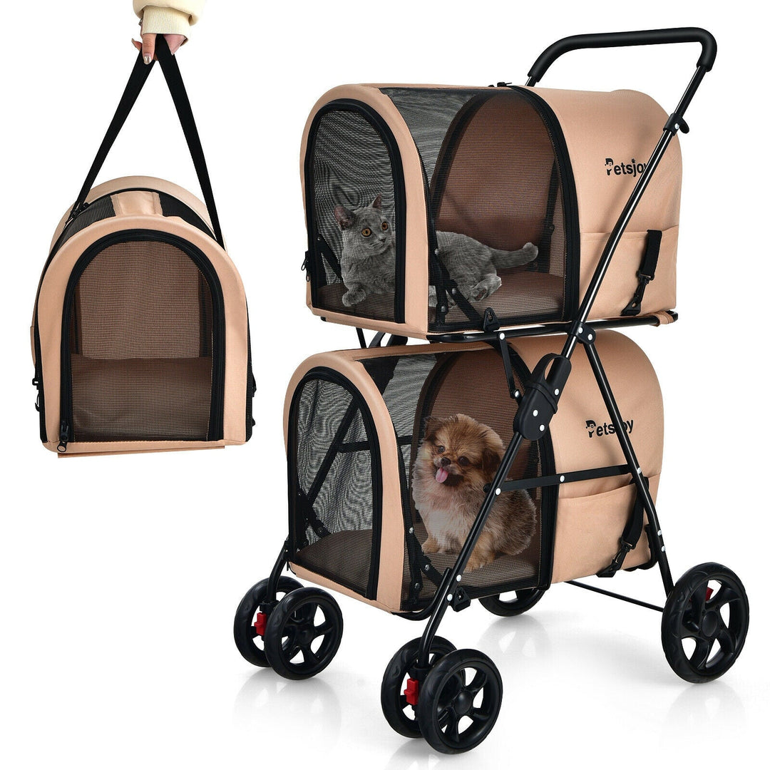 4 in 1 Double Pet Stroller with Detachable Carrier and Travel Carriage