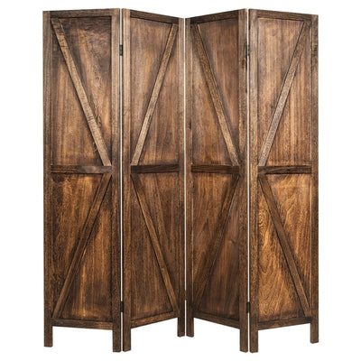 4 Panels Folding Wooden Room Divider-Brown - Relaxacare