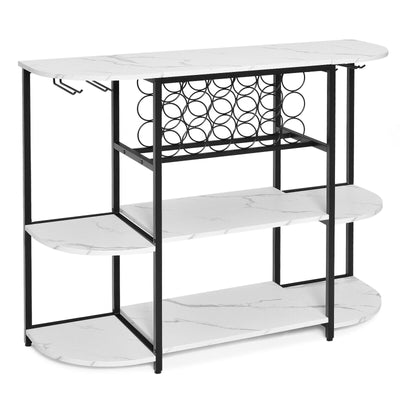 47 Inches Wine Rack Table with Glass Holder and Storage Shelves-White - Relaxacare