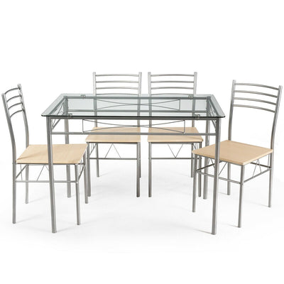 5 Pieces Dining Set Glass Table and 4 Chairs - Relaxacare