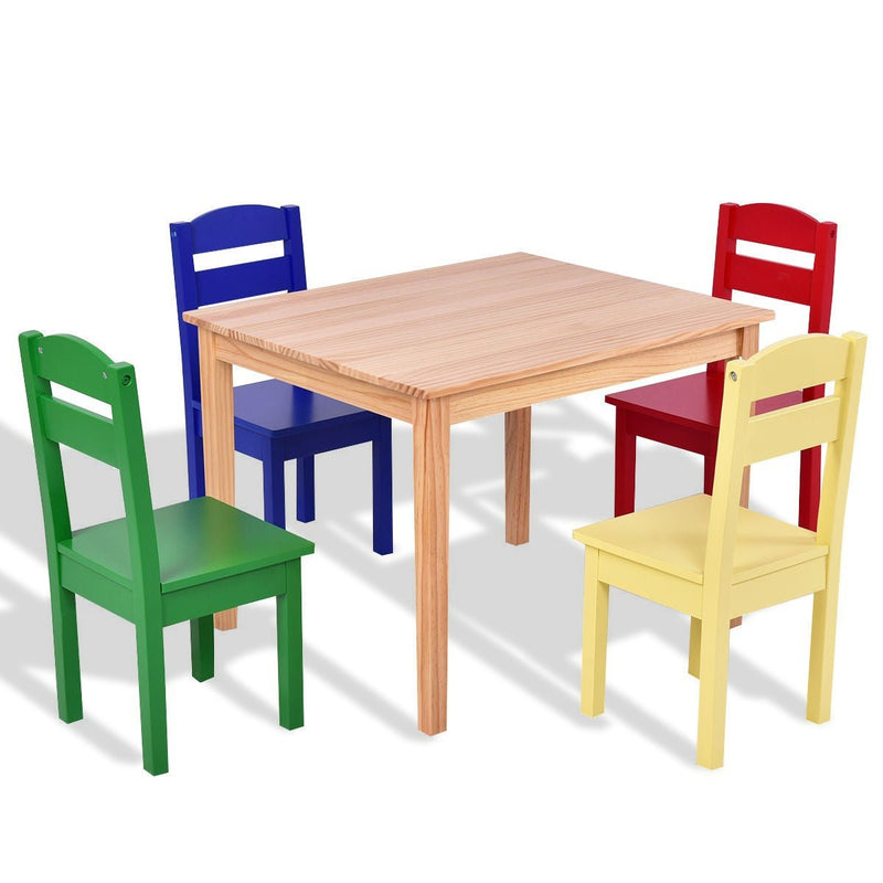 5 Pieces Kids Pine Wood Table Chair Set - Relaxacare