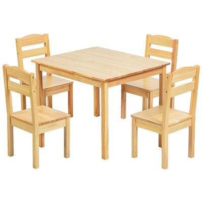 5 Pieces Kids Pine Wood Table Chair Set-Natural - Relaxacare