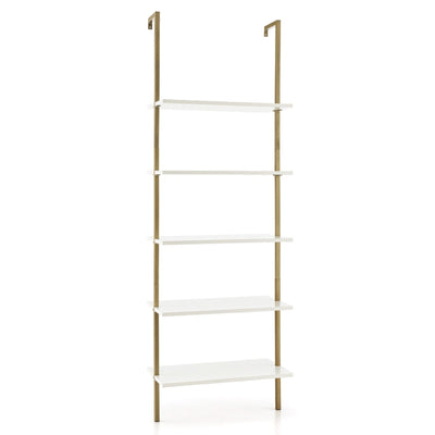 5 Tier Ladder Shelf Wall-Mounted Bookcase with Steel Frame - Relaxacare