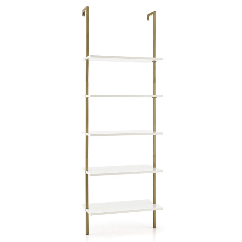 5 Tier Ladder Shelf Wall-Mounted Bookcase with Steel Frame - Relaxacare