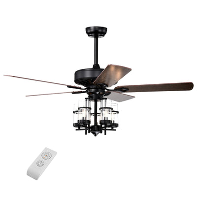 50 Inch Noiseless Ceiling Fan Light with Explosion-proof Glass Lampshades-Black - Relaxacare