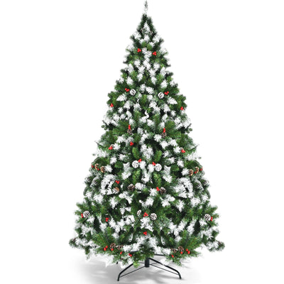 6/7.5/9 Feet Pre-lit Snow Flocked Christmas Tree with Red Berries - Relaxacare