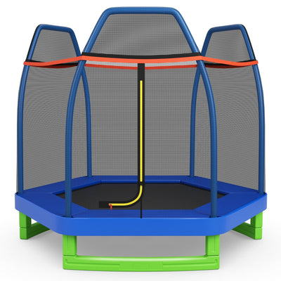 7 Ft Kids Trampoline W/ Safety Enclosure Net-Blue - Relaxacare