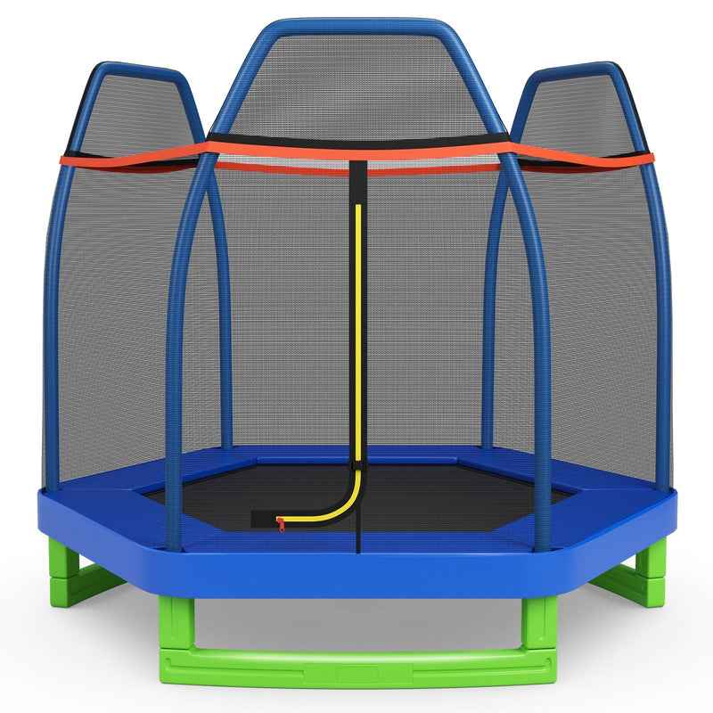 7 Ft Kids Trampoline W/ Safety Enclosure Net-Blue - Relaxacare