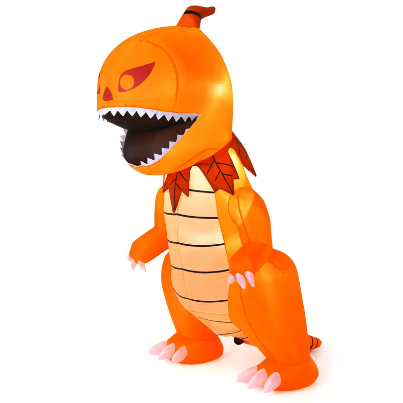 8 Feet Halloween Inflatables Pumpkin Head Dinosaur with LED Lights and 4 Stakes - Relaxacare