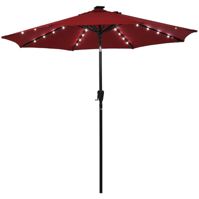 9 Ft and 32 LED Lighted Solar Patio Market Umbrella Shelter with Tilt and Crank-Burgundy - Relaxacare