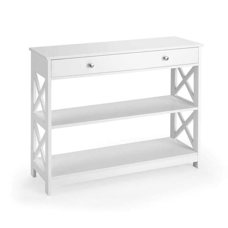 Console Table 3-Tier with Drawer and Storage Shelves-White - Relaxacare