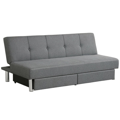 Convertible Futon Sofa Bed Adjustable Couch Sleeper with Two Drawers Grey - Relaxacare