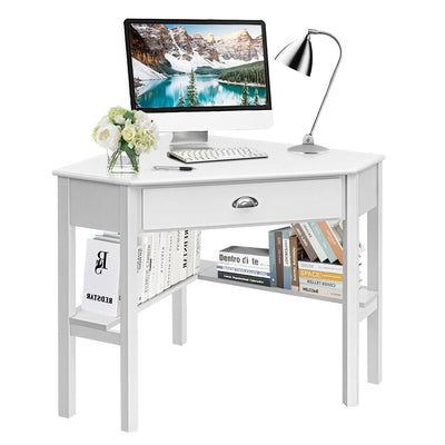 Corner Wooden Piece Laptop Computer Desk-White - Relaxacare