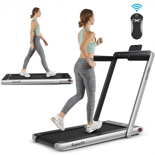 COSTWAY 2 in 1 Electric Motorized Folding Treadmill with Dual Displa