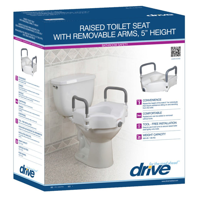 DRIVE MEDICAL -Elevated Raised Toilet Seat with Removable Padded Arms, Standard Seat - Relaxacare