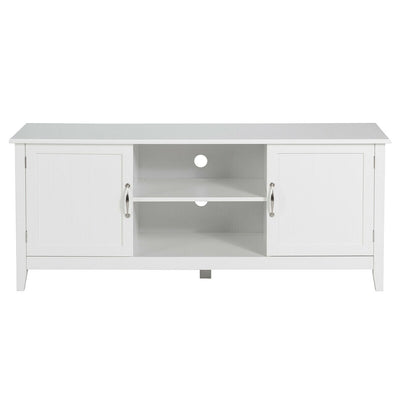 Entertainment Wood TV Stand for Up to 65 Inches Flat Screen with Storage Cabinets-White - Relaxacare