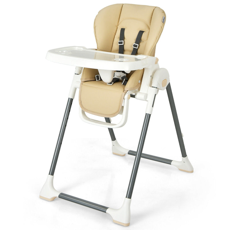 Foldable Baby High Chair with Double Removable Trays and Book Holder-Beige - Relaxacare