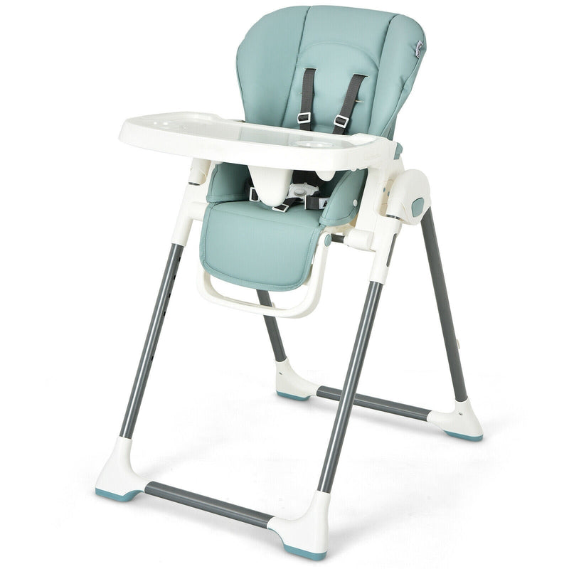 Foldable Baby High Chair with Double Removable Trays and Book Holder-Green - Relaxacare