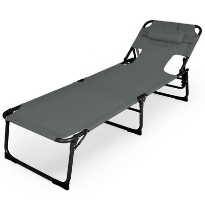 Folding Beach Lounge Chair with Pillow for Outdoor-Gray - Relaxacare