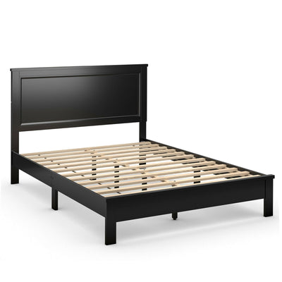 Full Size Platform Slat Bed Frame with High Headboard-Black - Relaxacare