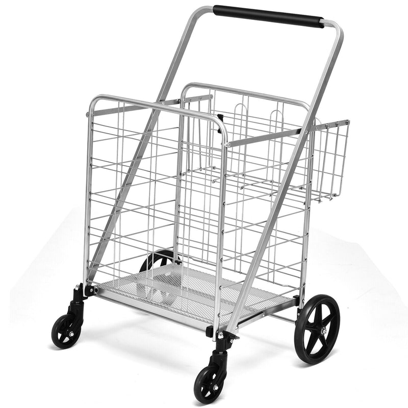Heavy Duty Folding Utility Shopping Double Cart-Silver - Relaxacare