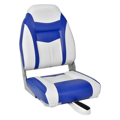 High Back Folding Boat Seats with Blue White Sponge Cushion and Flexible Hinges-Blue - Relaxacare