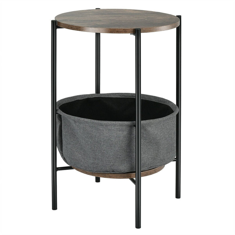 Industrial Round End Side Table Sofa with Storage - Relaxacare