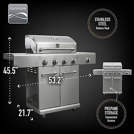 Kenmore 4 Burner Searing Side Burner Gas Grill in Stainless Steel 52