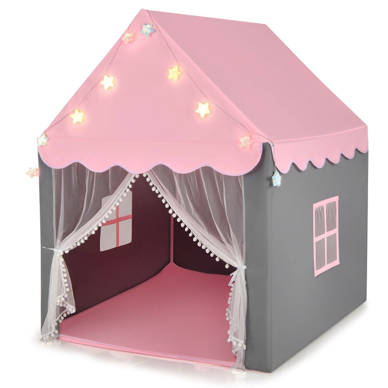 Kids Playhouse Tent with Star Lights and Mat Pink