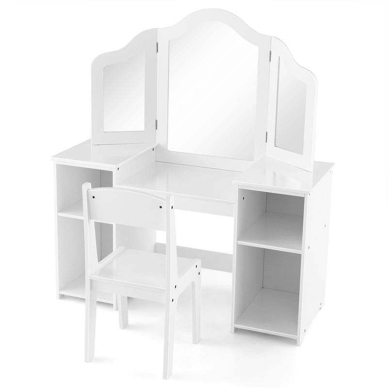 Kids Vanity Table and Chair Set with Removable Tri-Folding Mirror - Relaxacare