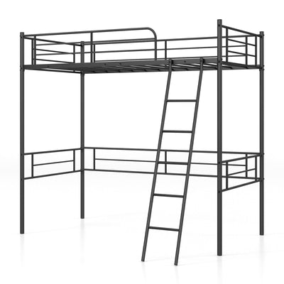 Metal Loft Twin Bed Frame Single High Loft Bed-Black - Relaxacare