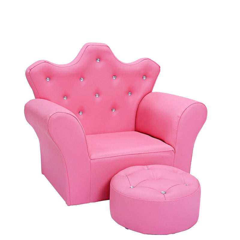 Pink Kids Sofa Armrest Couch with Ottoman-Pink - Relaxacare