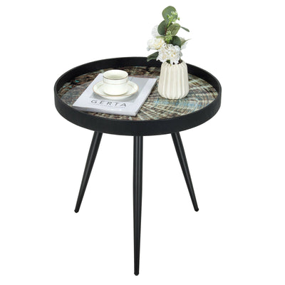 Round Modern End Table with Wooden Tray Top-Black - Relaxacare