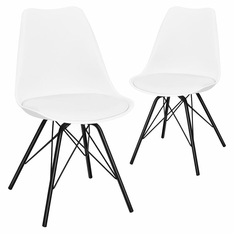 Set of 2 Mid Century Modern Side Chairs with PU Seat-White - Relaxacare