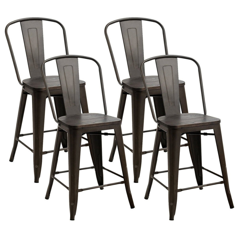 Set of 4 Industrial Metal Counter Stool Dining Chairs with Removable Backrest-Gun - Relaxacare