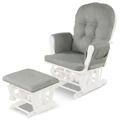 Solid Wood Gliding Chair Set with Pockets and Ottoman for Relaxing-Light Gray - Relaxacare