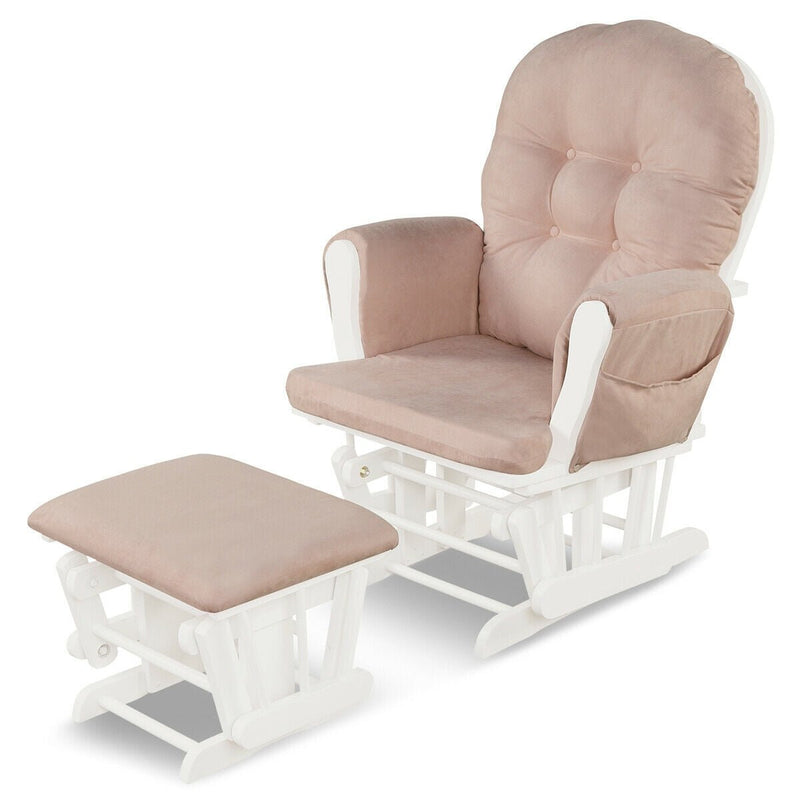 Solid Wood Gliding Chair Set with Pockets and Ottoman for Relaxing-Pink - Relaxacare