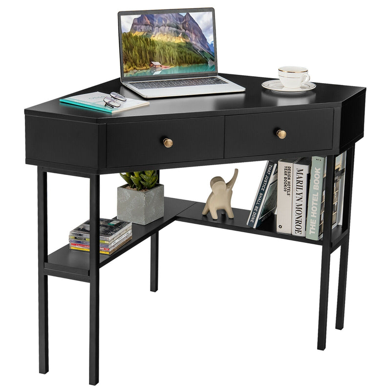 Space Saving Corner Computer Desk with 2 Large Drawers - Relaxacare