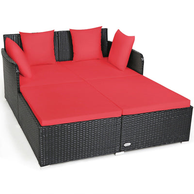 Spacious Outdoor Rattan Daybed with Upholstered Cushion - Relaxacare